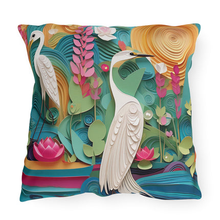 Elegant Egret Oasis Outdoor Pillows