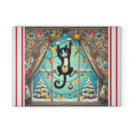 Mischief in Tinselland Glass Cutting Board