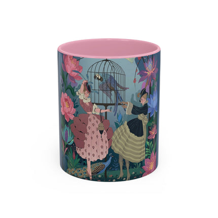 The Ladies And The Enchanted Macaw Colorful Mugs – Art Deco Botanical Elegance