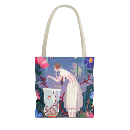 🐠🌸 The Lady Of The Enchanted Aquarium Tote Bag – Art Deco Garden Fantasy