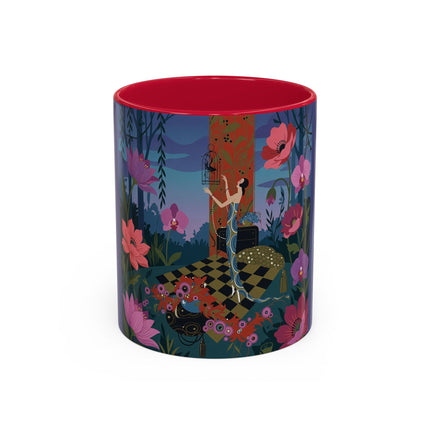 The Lady And The Midnight Birdcage Colorful Mugs – Art Deco Botanical Elegance