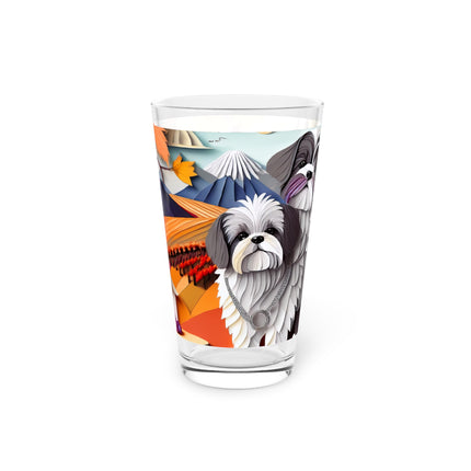Shih Tzus at an Autumn Wine Tasting Glass, 16oz