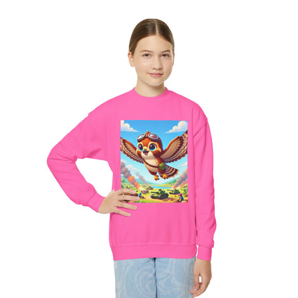 Red-Tailed Hawk in Battle Youth Crewneck Sweatshirt – Flight, Focus & Fearless Energy
