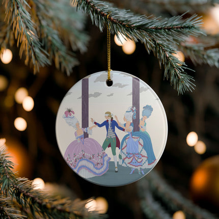 🎭🌸 Blindman’s Bluff Ceramic Ornament – Rococo Courtship Whimsy