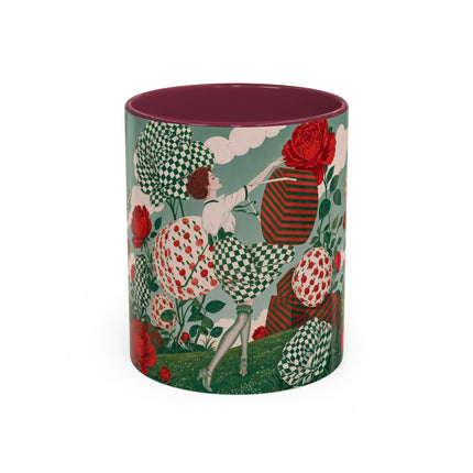 🌹💚 The Scarlet Rose Checkerboard Garden Colorful Mug – Art Deco Floral Whimsy