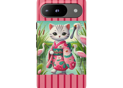 Geisha Kitten Strolls Among the Spoonbills Phone Cases