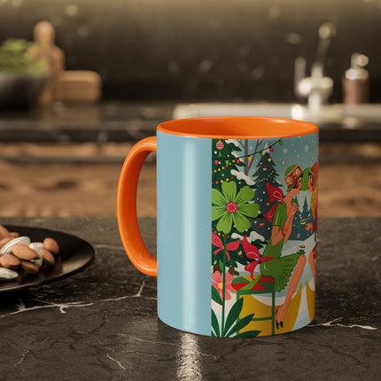 ☕🎄 Christmas Tea In The Snow Garden Colorful Mug – Art Deco Holiday Friendship