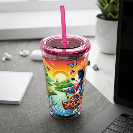 Sailor Kitten’s River Adventure Sunsplash Tumbler with Straw, 16oz