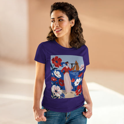 ⚓🌺 The Seaside Flower Adventurer Cotton Tee – Art Deco Nautical Fashion