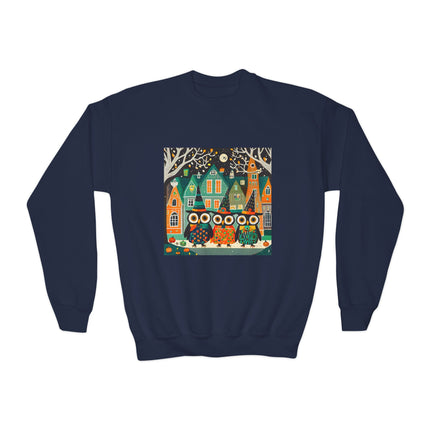 Night of the Trick-or-Treating Owlets Youth Crewneck Sweatshirt