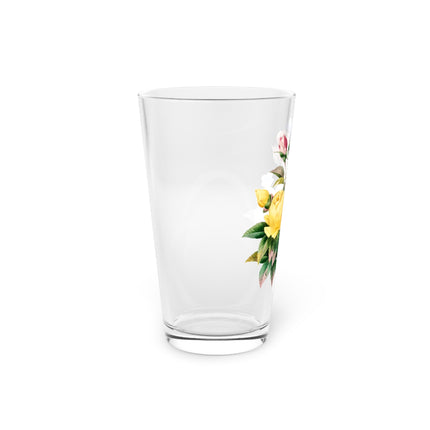 Yellow Rose and Cabbage Rose Botanical Illustration by Pierre-Joseph Redouté Glass, 16oz