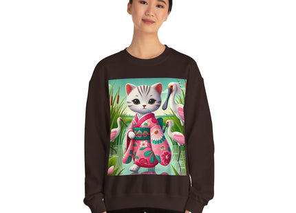 Geisha Kitten Strolls Among the Spoonbills  Unisex Heavy Blend™ Crewneck Sweatshirt