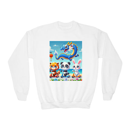 Seaside Scooter Friends Youth Crewneck Sweatshirt – Coastal Fun, Friendship & Playful Adventure