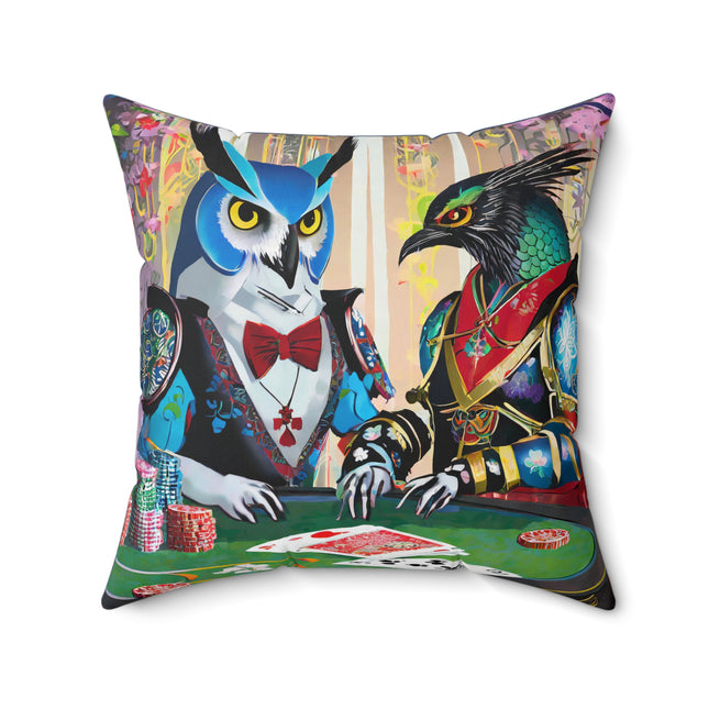 Cyberpunk Owl & Raven Spun Polyester Square Pillow