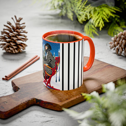 Elegant Winter Woman in Sleigh Colorful Mugs (11oz, 15oz)