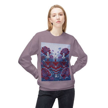 🎭🌺 The Enchanted Garden Masquerade Trio Midweight Crewneck Sweatshirt – Art Deco Floral Elegance