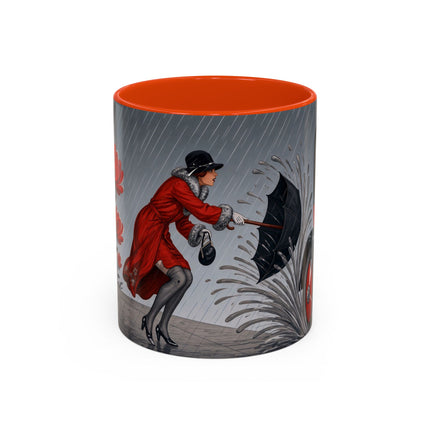 ☔🌹 The Scarlet Rainstorm Promenade Colorful Mug – Art Deco Motoring Elegance