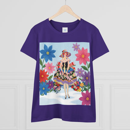 🌸❄️ The Winter Blossom Belle Cotton Tee – Art Deco Floral Fantasy