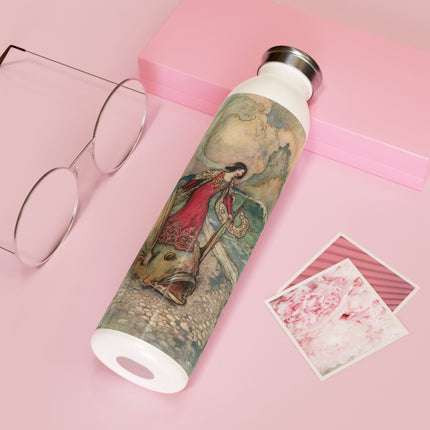 Rita Rides on the Dolphin by Warwick Goble Slim Water Bottle
