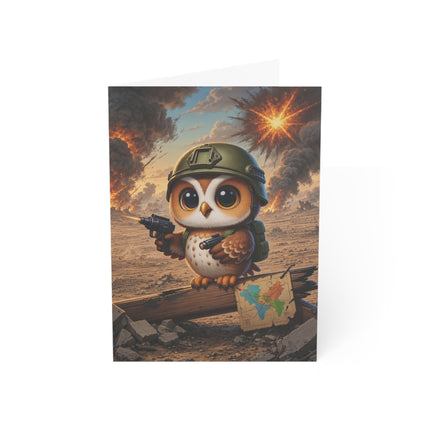 🦉💥 The Little Battlefield Scout Greeting Card – Whimsical Animal Adventure