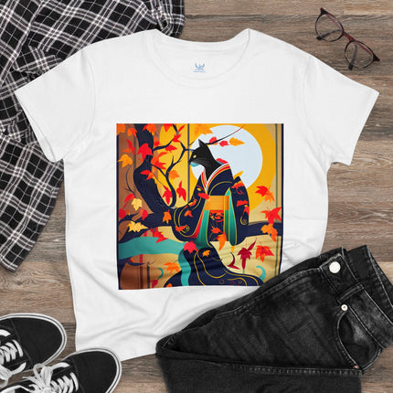 Black Cat in Kimono Women's Midweight Cotton Tee