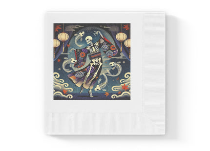 Skeleton Kabuki Performer White Coined Napkins