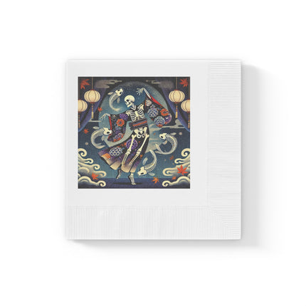Skeleton Kabuki Performer White Coined Napkins