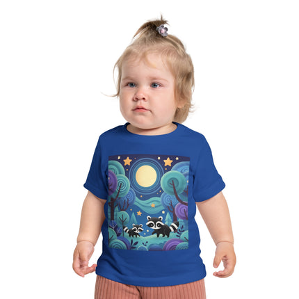 Enchanted Nighttime Raccoons Baby T-Shirt – A Magical Forest Adventure