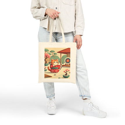 Archer Kitten in the Zen Garden Cotton Canvas Tote Bag – Focus, Whimsy & Zen Balance