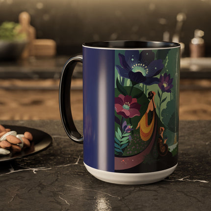 The Lady Of The Moonlit Fountain Colorful Mugs – Art Deco Botanical Serenity