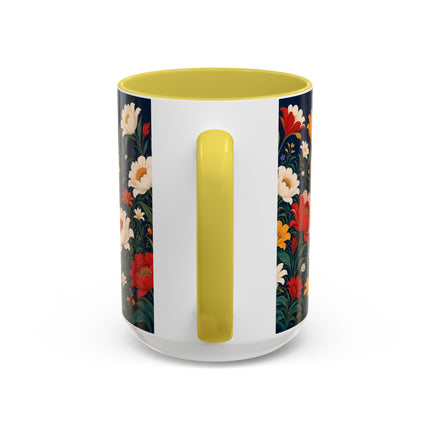 🌺🐦 The Enchanted Birdcage Garden Colorful Mug – Art Deco Floral Fantasy