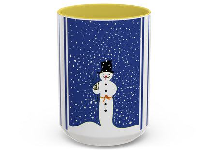 Snowman in Falling Snow Colorful Mugs (11oz, 15oz)