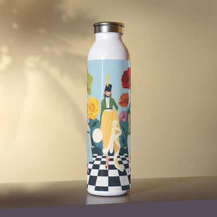 🌺👒 The Lady Of The Grand Flower Garden Slim Water Bottle – Art Deco Garden Whimsy