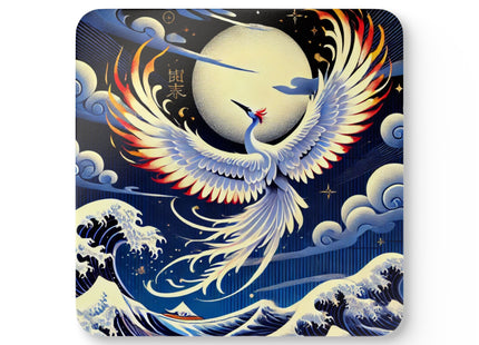 Majestic White Crane Corkwood Coaster Set