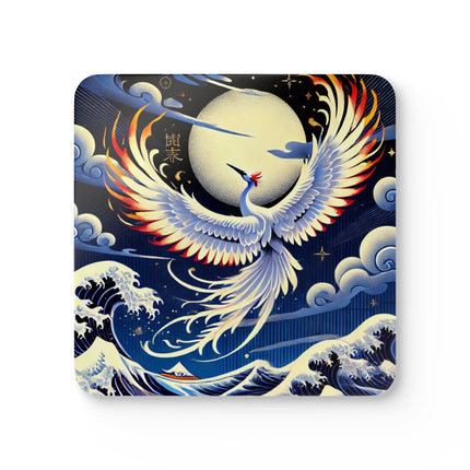 Majestic White Crane Corkwood Coaster Set