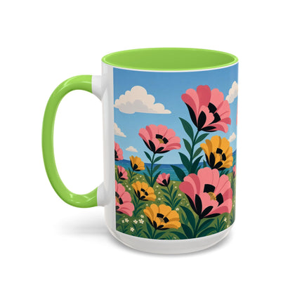 🌸⛵ The Seaside Blossom Promenade Colorful Mug – Art Deco Coastal Elegance