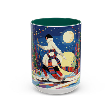 🌙🎿 The Moonlit Christmas Skier Colorful Mug – Whimsical Holiday Fantasy