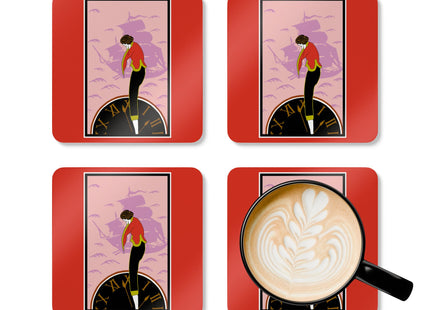 Woman Waiting for her Beloved at 1:59 by Kobayashi Kaichi Corkwood Coaster Set