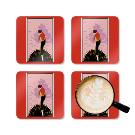 Woman Waiting for her Beloved at 1:59 by Kobayashi Kaichi Corkwood Coaster Set