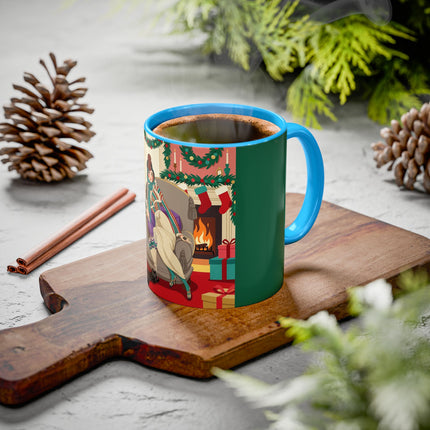 🖤🔥 The Lady Of The Christmas Hearth Colorful Mug – Art Deco Holiday Elegance
