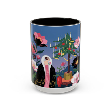 🌹🎄 The Lady Of The Candlelit Rose Tree Colorful Mug – Art Deco Christmas Garden
