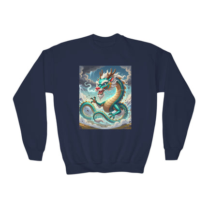 Tibetan Dragon in Battle Youth Crewneck Sweatshirt – Power, Motion & Mythic Adventure