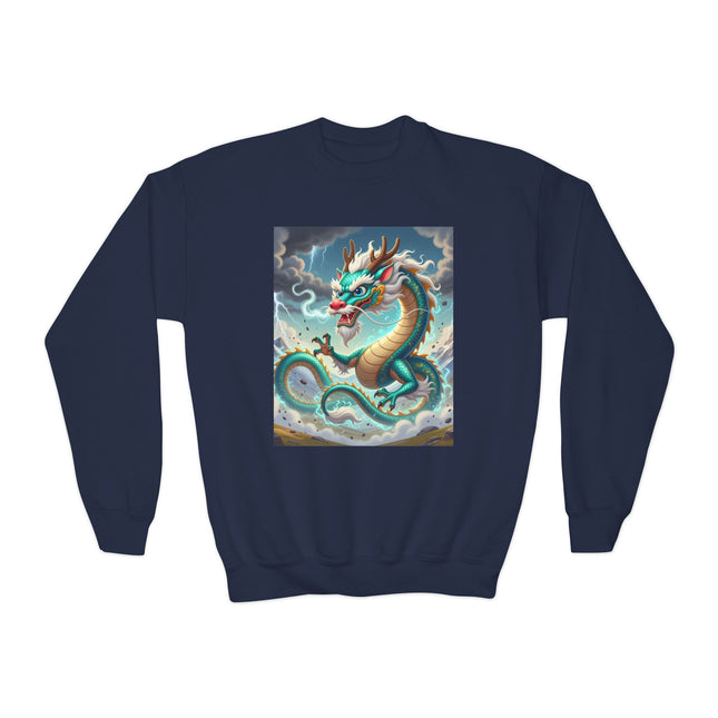 Tibetan Dragon in Battle Youth Crewneck Sweatshirt – Power, Motion & Mythic Adventure