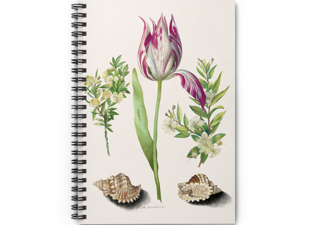 Tulip, Branches of Myrtle, and Shells Spiral Notebook - Ruled Line