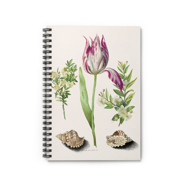 Tulip, Branches of Myrtle, and Shells Spiral Notebook - Ruled Line