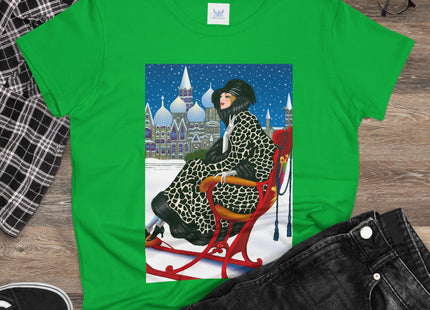 Elegant Winter Woman in Sleigh Women's Midweight Cotton Tee