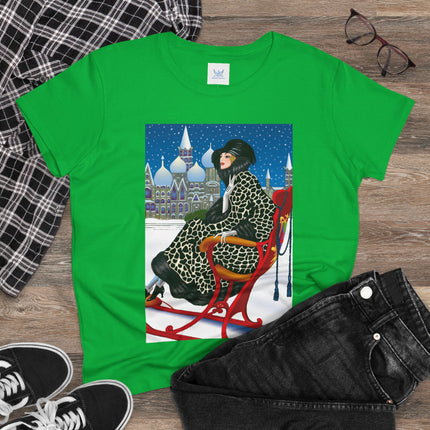 Elegant Winter Woman in Sleigh Women's Midweight Cotton Tee