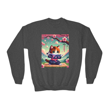 Playful Kitten in the Tea Room Youth Crewneck Sweatshirt – Whimsy, Elegance & Gentle Charm