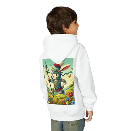 Rabbit Gladiator Youth Hooded Sweatshirt – Courage, Adventure & Playful Heroism