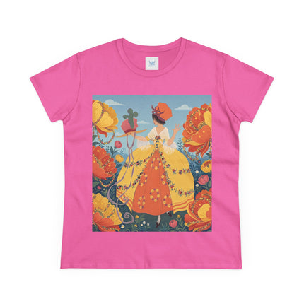 🧡🌼 The Golden Flower Promenade Cotton Tee – Art Deco Floral Elegance